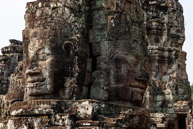 Ruins of Bayon Temple in Angkor wat in Siem Reap Cambodia