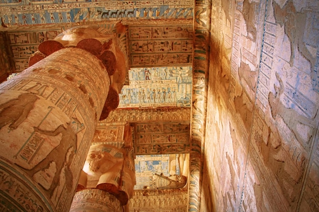 The ruins of the beautiful ancient temple of Dendera or Hathor Egypt Dendera