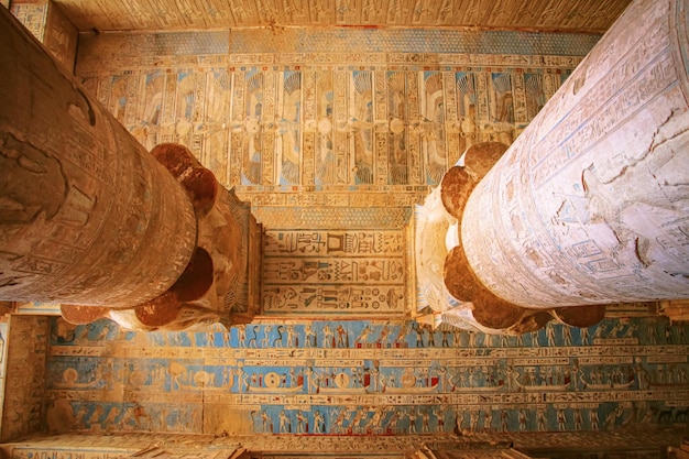 The ruins of the beautiful ancient temple of Dendera or Hathor Egypt Dendera