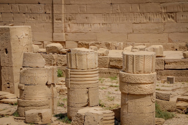 The ruins of the beautiful ancient temple of Dendera or Hathor Temple. Egypt, Dendera, an ancient Egyptian temple near the city of Ken.