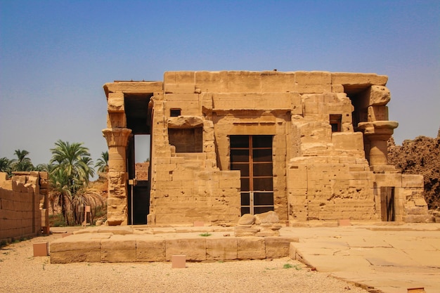 The ruins of the beautiful ancient temple of Dendera or Hathor Temple. Egypt, Dendera, an ancient Egyptian temple near the city of Ken.