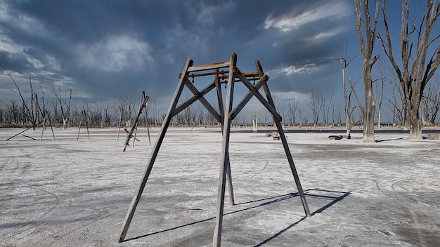 Ruins of children's playground destroyed by flood.