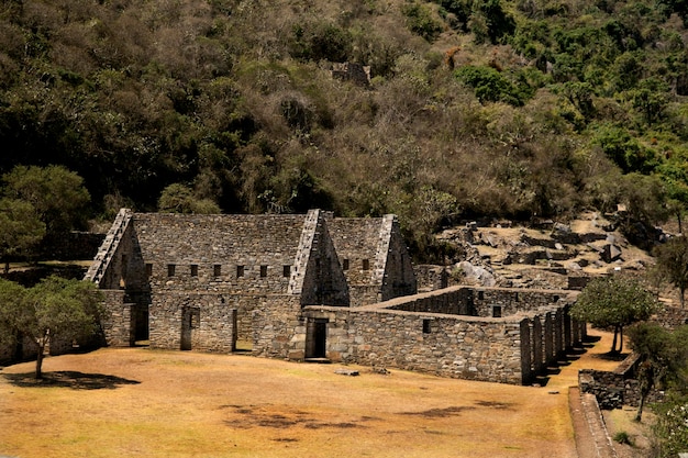 Ruins of Choquequirao, an Inca archaeological site in Peru, similar to Machu Picchu.