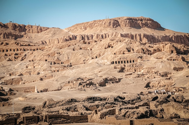 Ruins of the Egyptian temple of Ramesseum, near the modern city of Luxor