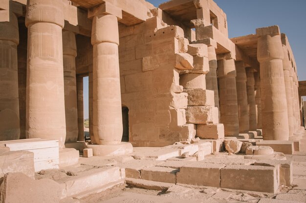 Ruins of the Egyptian temple of Ramesseum, near the modern city of Luxor