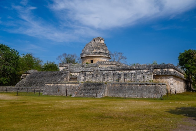 Ruins of El Caracol observatory temple Chichen Itza Yucatan Mexico Maya civilization