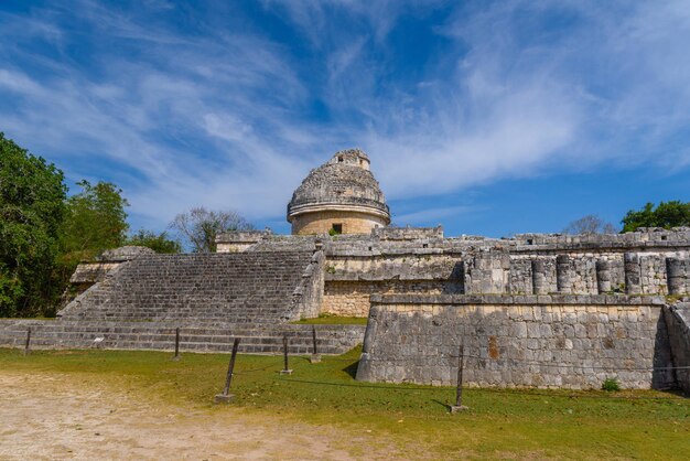 Ruins of El Caracol observatory temple Chichen Itza Yucatan Mexico Maya civilization