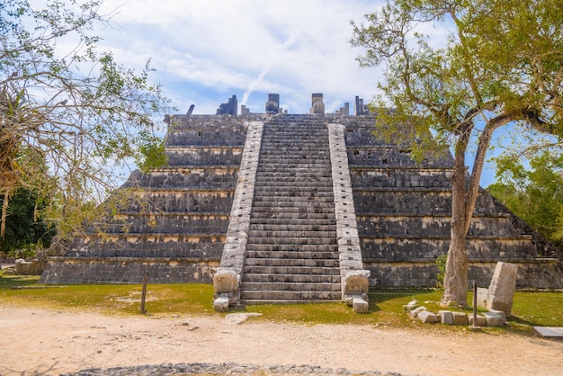 Ruins of El Osario pyramid Chichen Itza Yucatan Mexico Maya civilization