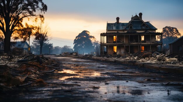 Ruins of a house after a severe fire