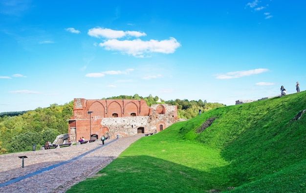 Ruins of the keep of the upper castle on the hill in the historic center of the old town of vilnius, lithuania, baltic country