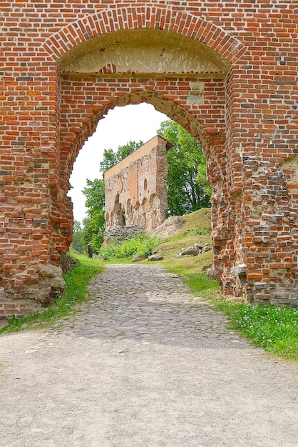 Ruins of medieval castle in Viljandi, Estonia in summer sunny day. soft focus.