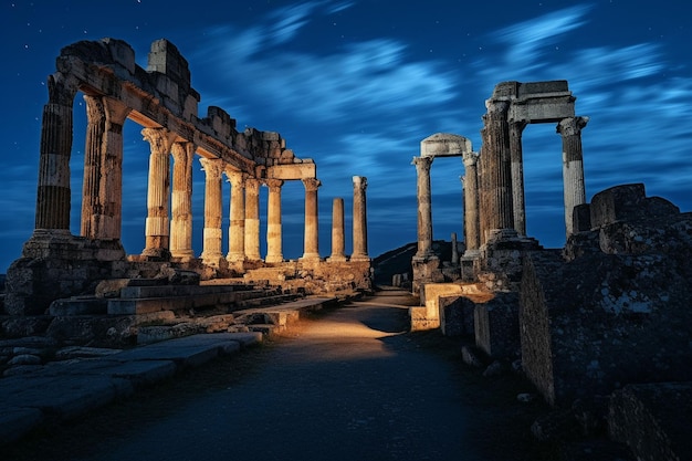 Фото Руины древнего города ночью при полнолунии ай