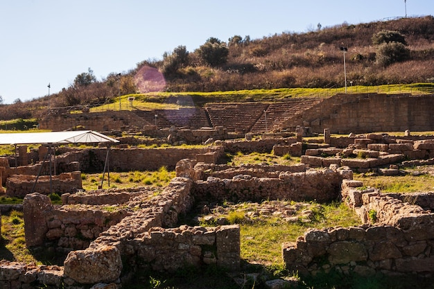 Ruins of old town in Morgantina archaeological site Sicily