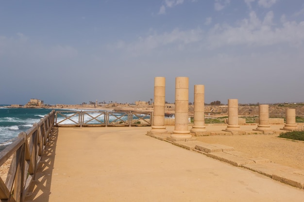 Ruins and remains of pillars in Caesarea