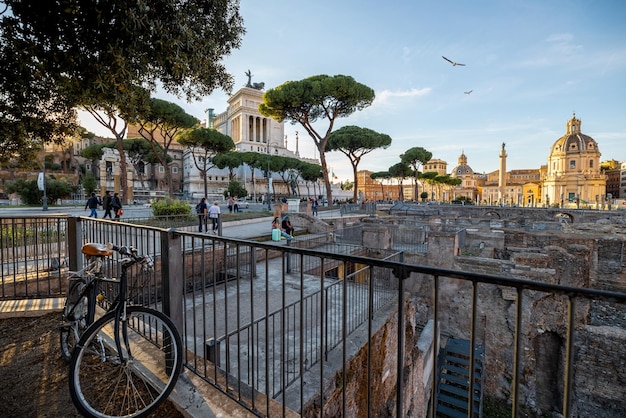 Ruins at roman forum in rome on sunset