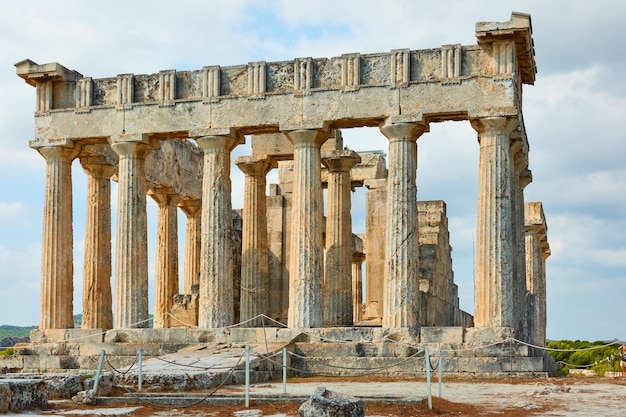 Ruins of the temple of Aphaea, landmark of Aegina Island in Greece