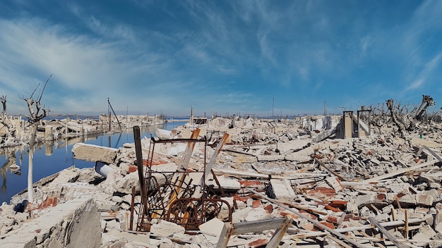 Photo ruins of town destroyed by water