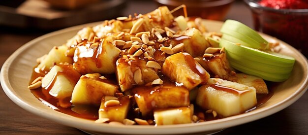 Photo rujak is fruit salad with peanut sauce popular in asian cartoon illustration generate ai