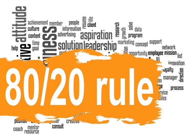 Rule 80 20 word cloud with orange banner