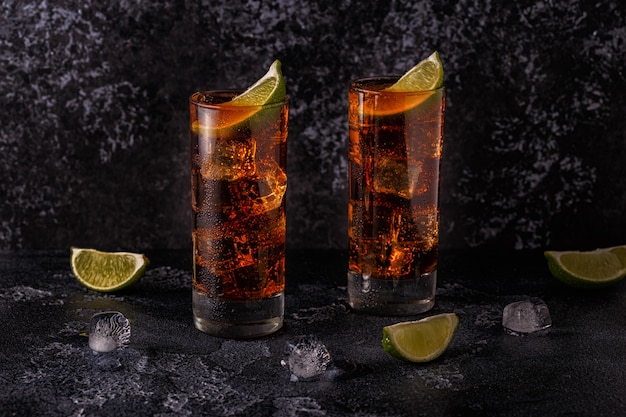 Rum and Cola Cuba Libre with Lime and Ice