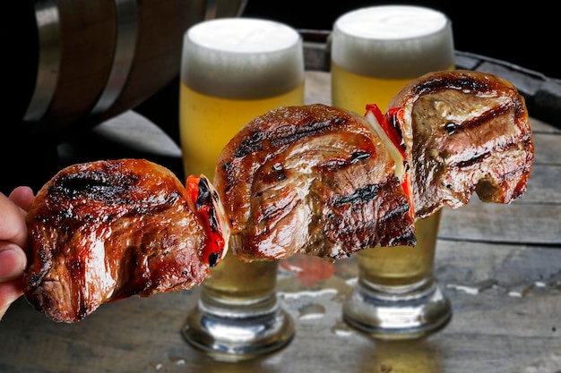 Rump steak with cold beer