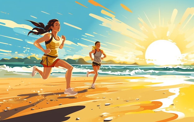 Run Sea Sand Sport Sprint Relax Exercise Beach Concept