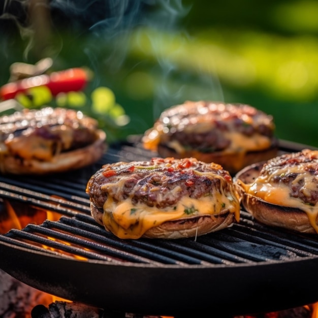 Foto rundergehaktburgers gevuld met scherpe cheddar kaas