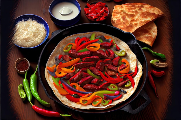 Rundvlees Fajitas met kleurrijke paprika's pompoen warm eten