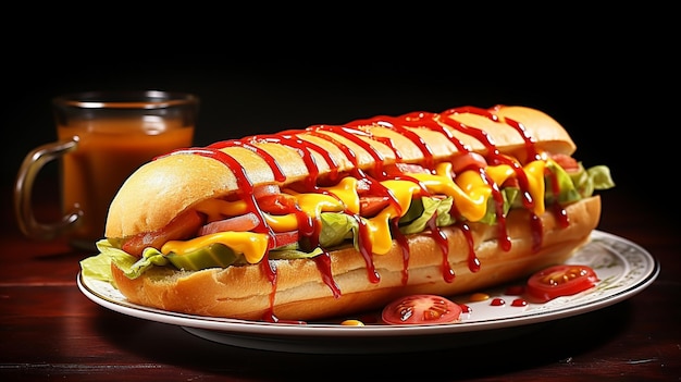 Foto rundvlees hotdog hd 8k behang stock fotografische afbeelding