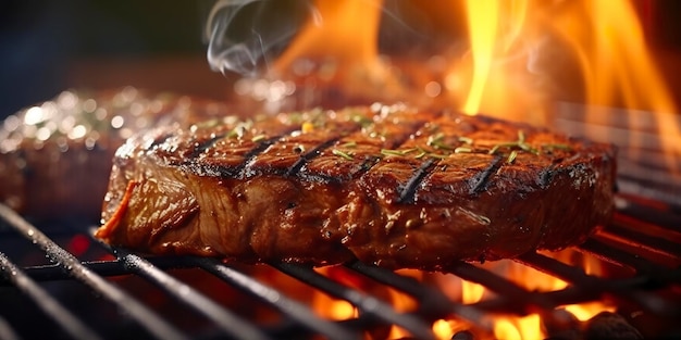 Rundvlees ribeye steak grillen op een vlammende grill Generatieve AI