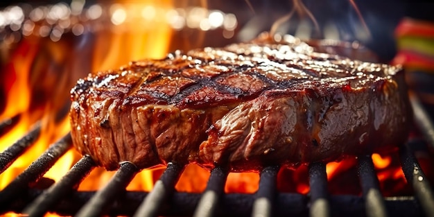 Rundvlees ribeye steak grillen op een vlammende grill Generatieve AI