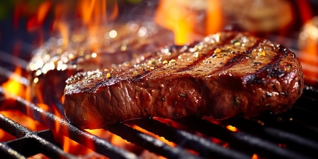 Rundvlees ribeye steak grillen op een vlammende grill Generatieve AI