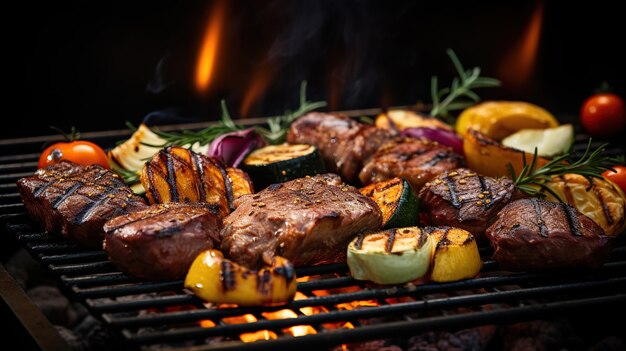 Rundvlees steaks eten op de grill met vlammen