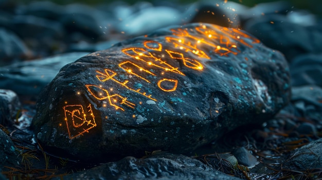 Runes inscribed on a mystic stone emitting light