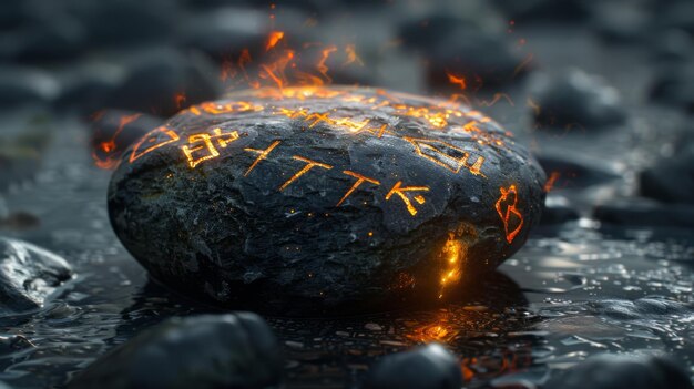 Runes inscribed on a mystic stone emitting light