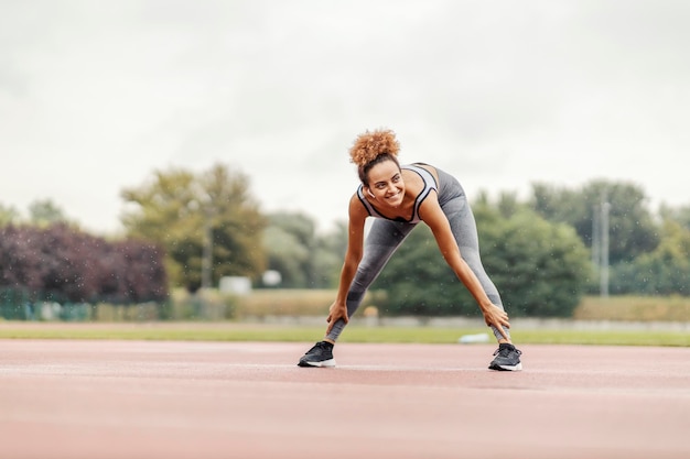 A runner exercises in the stadium