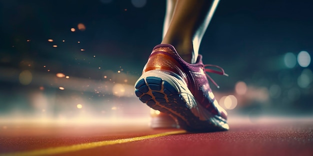 Runner feet running on a stadium closeup on feet sports background space for copy AI Generative