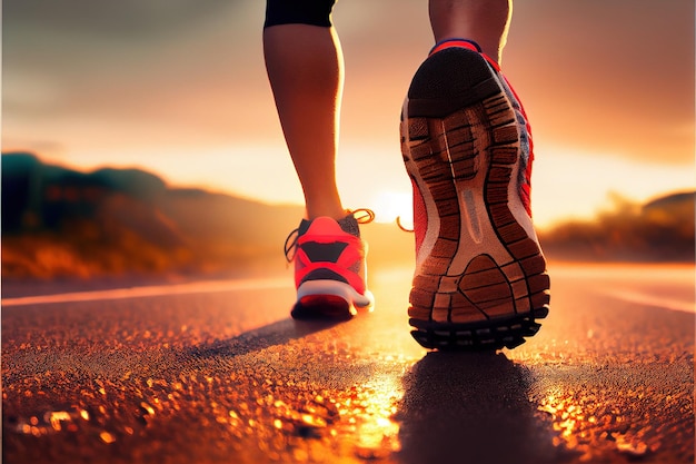 Runner feet sunrise realistic photo