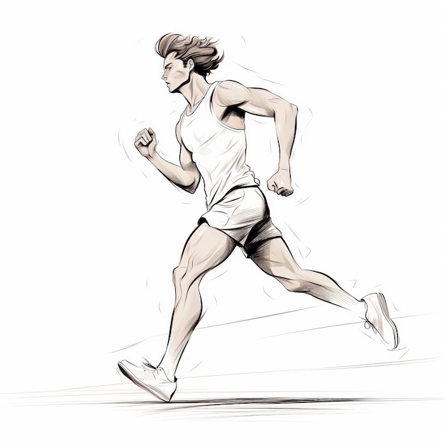 Runner geïsoleerd op witte achtergrond Gespierde sportieve man Concept van actie Generatieve Ai