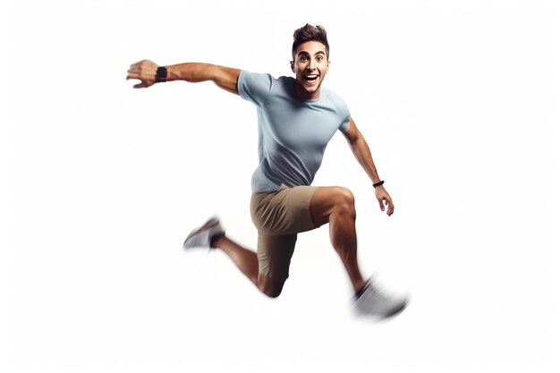 Runner Jumping for Joy on White Background Generative AI