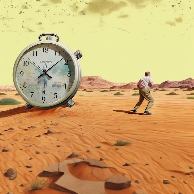 The Runner Racing Towards a Giant Watch in the Desert Generative AI