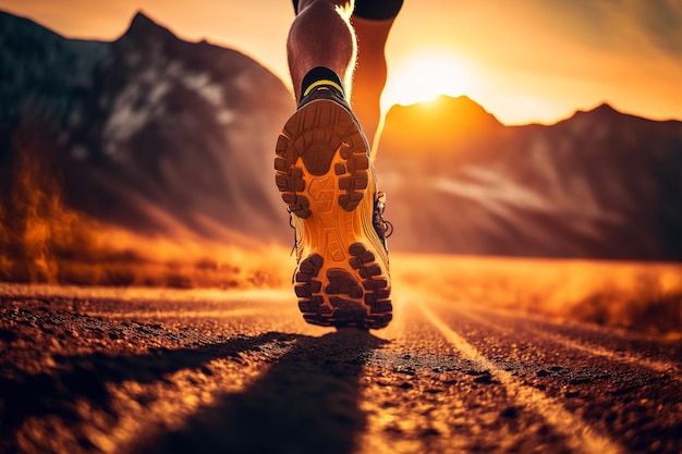 Runner running on the road wearing sports shoes