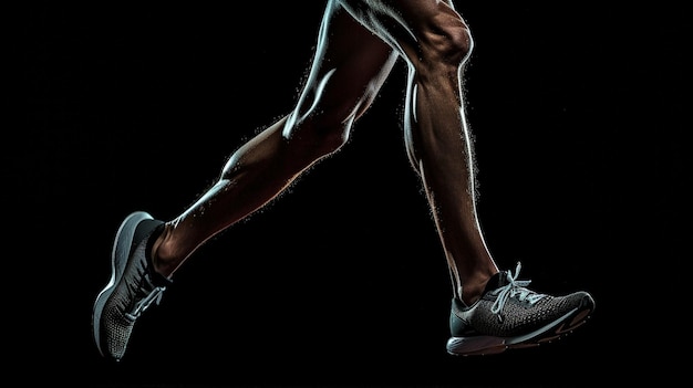 Runner Side view of a jogger legs black background