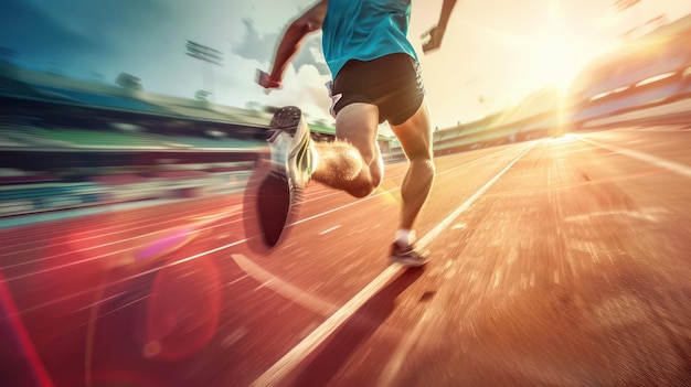 Foto un corridore che corre verso il traguardo con determinazione e concentrazione