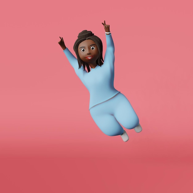 Running Afro-Amerikaanse lichaam positieve vrouw 3D-rendering karakter Multiraciale plus grootte diverse overgewicht meisje sport