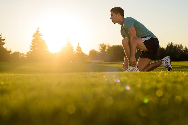 Running athlete is ready to start Sportsman at the start