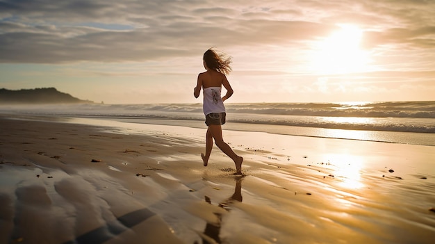 Running at the beach on sunset Generative AI