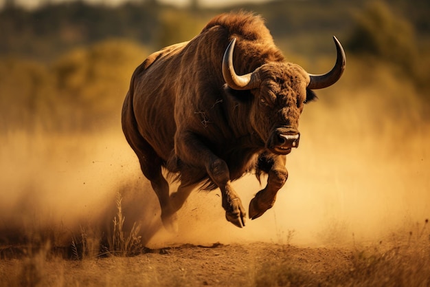 Running bull in the wild