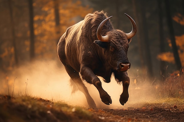 Foto toro che corre in natura