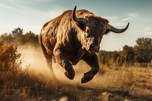 Running bull in the wild